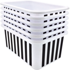 Black and White Stripes Small Plastic Storage Bin 6 Pack