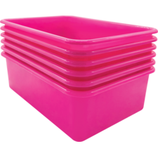 Pink Large Plastic Storage Bin 6 Pack