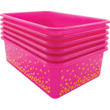 Pink Confetti Large Plastic Storage Bins 6-Pack