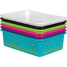 Assorted Confetti Large Plastic Storage Bins Set 6-Pack