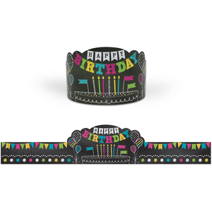TCR1211 Chalkboard Brights Happy Birthday Crowns Image