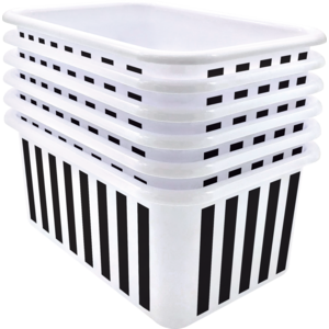 TCR2088586 Black and White Stripes Small Plastic Storage Bin 6 Pack Image