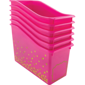 TCR32263 Pink Confetti Plastic Book Bins 6-Pack Image