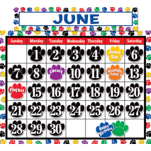 TCR4328 Colorful Paw Prints Calendar Bulletin Board Display Set Image