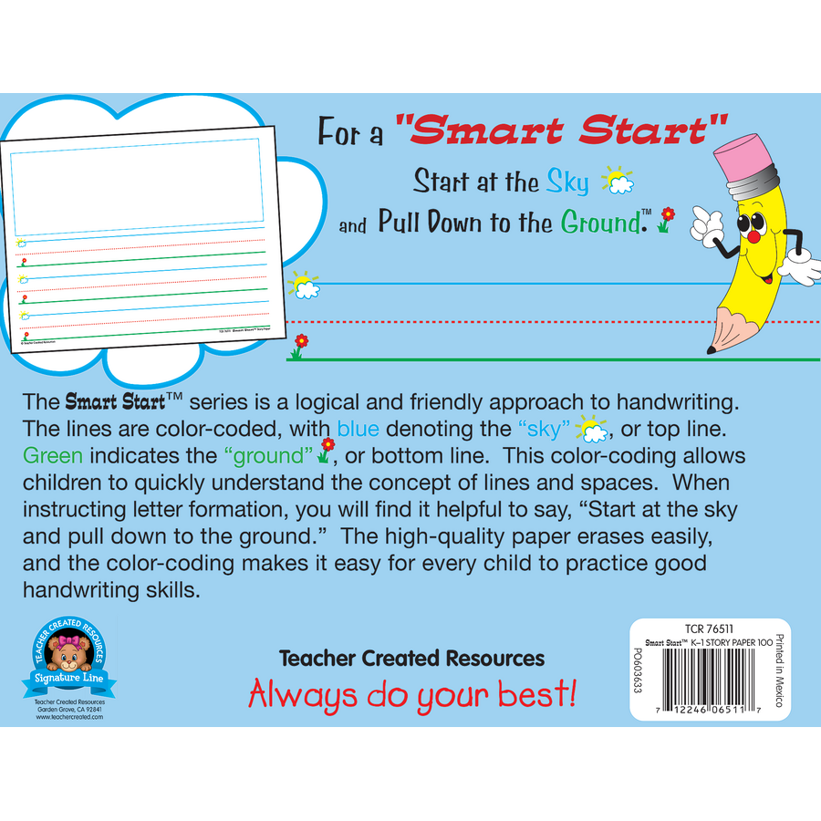 Teacher Created Resources Smart Start K-1 Writing Paper 100 Sheets