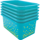 Teal Confetti Small Plastic Storage Bins 6-Pack