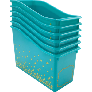 TCR32265 Teal Confetti Plastic Book Bins 6-Pack Image