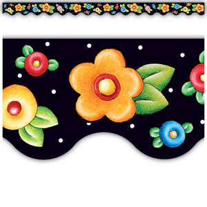 TCR4137 Dots & Flowers Scalloped Border Trim from Mary Engelbreit Image