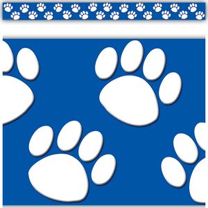 TCR4620 Blue with White Paw Prints Straight Border Trim Image