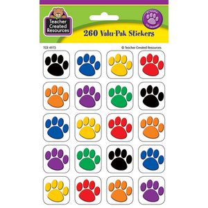 TCR4973 Colorful Paw Prints Stickers Valu-Pak Image