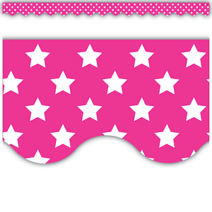 TCR5091 Pink with White Stars Scalloped Border Trim Image