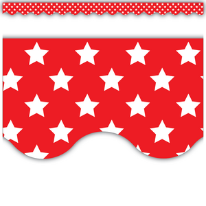 TCR5809 Red with White Stars Scalloped Border Trim Image