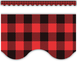 TCR5881 Red and Black Gingham Scalloped Border Trim Image