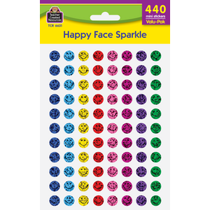 TCR6631 Happy Face Sparkle Mini Stickers Valu-Pak Image