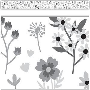 TCR6808 Black and White Floral Straight Border Trim Image