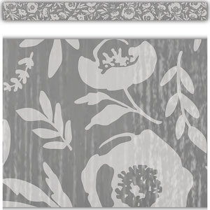 TCR7178 Classroom Cottage Gray Floral Straight Border Trim Image