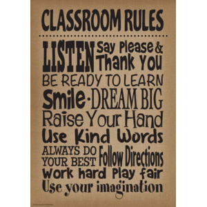 TCR7403 Burlap Classroom Rules Positive Poster Image