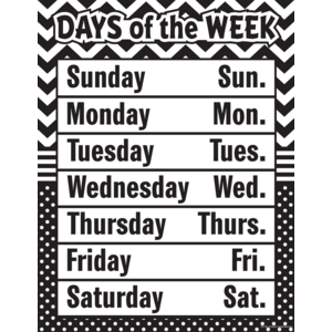 TCR7567 Black & White Chevron and Dots Days of the Week Chart Image