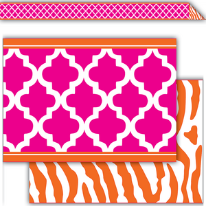 TCR77096 Pink and Orange Wild Moroccan Double-Sided Border Image