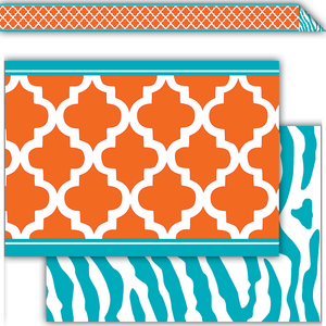 TCR77097 Orange and Teal Wild Moroccan Double-Sided Border Image