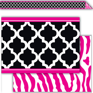 TCR77098 Black and Pink Wild Moroccan Double-Sided Border Image