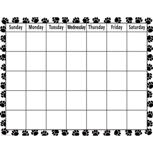TCR7712 Black & White Paw Print Calendar Chart Image