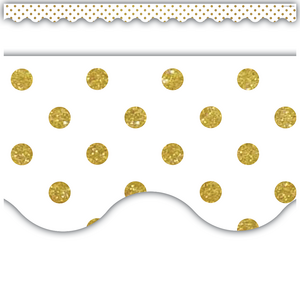 TCR8323 White with Gold Dots Scalloped Border Trim Image