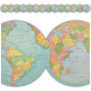 TCR8640 Travel the Map Globes Die-Cut Border Trim Image