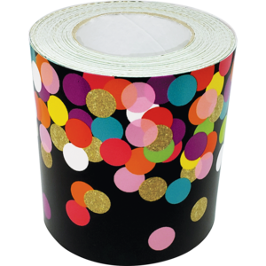 TCR8898 Colorful Confetti on Black Straight Rolled Border Trim Image