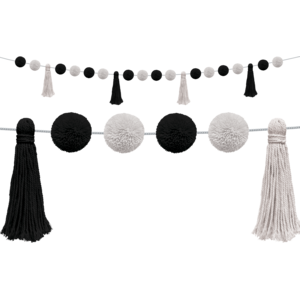 TCR8902 Black and White Pom-Poms and Tassels Garland Image
