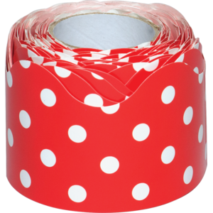 TCR8930 Red Polka Dots Scalloped Rolled Border Trim Image