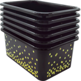 Black Confetti Small Plastic Storage Bins 6-Pack