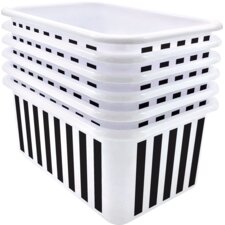 Black and White Stripes Small Plastic Storage Bin 6 Pack