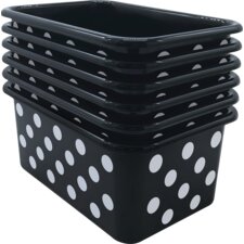 White Polka Dots on Black Small Plastic Storage Bin 6 pack