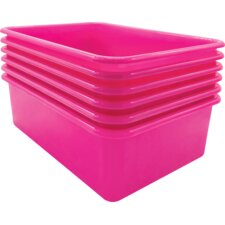 Pink Large Plastic Storage Bin 6 Pack