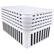 Black and White Stripes Large Plastic Storage Bin 6 Pack