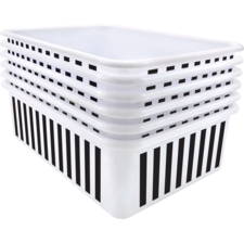 Black and White Stripes Large Plastic Storage Bin 6 Pack