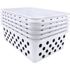 Black Polka Dots on White Large Plastic Storage Bin 6 Pack