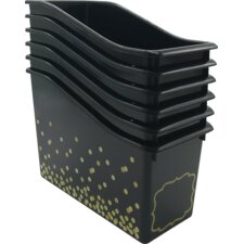 Black Confetti Plastic Book Bins 6-Pack