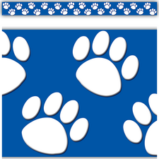 Blue with White Paw Prints Straight Border Trim