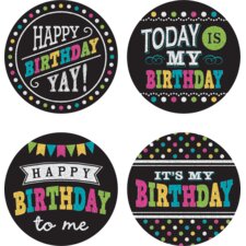 Chalkboard Brights Happy Birthday Wear 'Em Badges