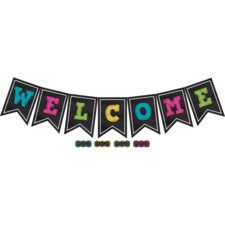 Chalkboard Brights Pennants Welcome Bulletin Board Display Set