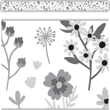 Black and White Floral Straight Border Trim Black and White Floral Straight Border Trim