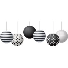 Black & White 8" Hanging Paper Lanterns Black & White 8" Hanging Paper Lanterns