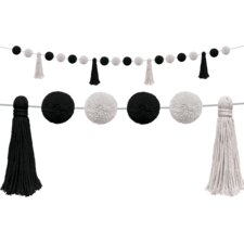Black and White Pom-Poms and Tassels Garland Black and White Pom-Poms and Tassels Garland