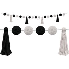 Black and White Pom-Poms and Tassels Garland