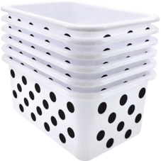 Black Polka dots on White Small Plastic Storage Bin 6 Pack