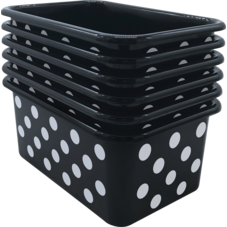 White Polka Dots on Black Small Plastic Storage Bin 6 pack