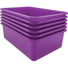 Purple Large Plastic Storage Bin 6 Pack