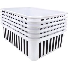 Black and White Stripes Large Plastic Storage Bin 6 Pack